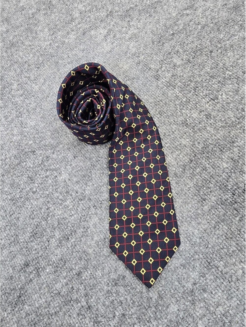 Vintage Burberrys London Silk Tie Made England Navy Gold Geometric Necktie